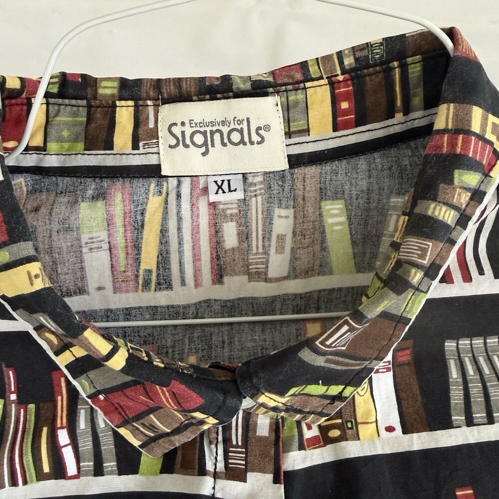 Vtg Signals Women's XL Bookshelf Books Long Sleeve Button Shirt Library Teacher - Picture 9 of 11